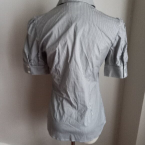 AT LAST BLACK WHITE STRIPED COTTON BLOUSE NWOT M - Picture 3 of 5